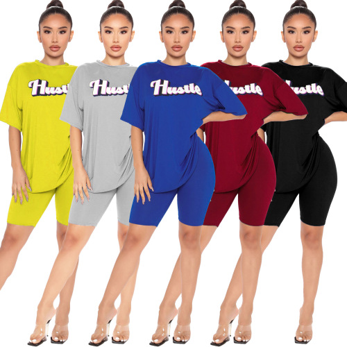 Causal Short Sleeve Pants Letter Printed Two Piece Sport Set