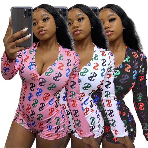 Printed Sexy Tight House Wear Jumpsuit