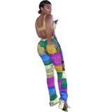 Patchwork Lace-up And Split Causal Leggings