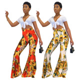 Printed High Waist Flared Trousers