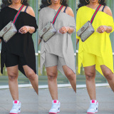 Fashion Diagonal Shoulder Irregular Slim Middle Pants Two-Piece Set