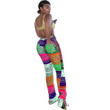 Patchwork Lace-up And Split Causal Leggings