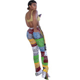 Patchwork Lace-up And Split Causal Leggings