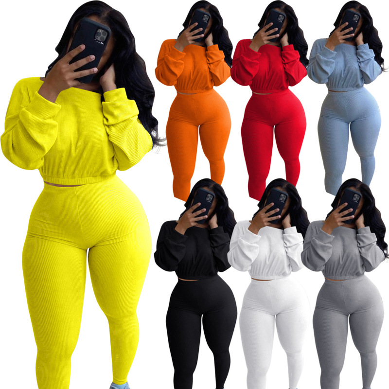 Fashion Causal Solid Color Two Piece Set