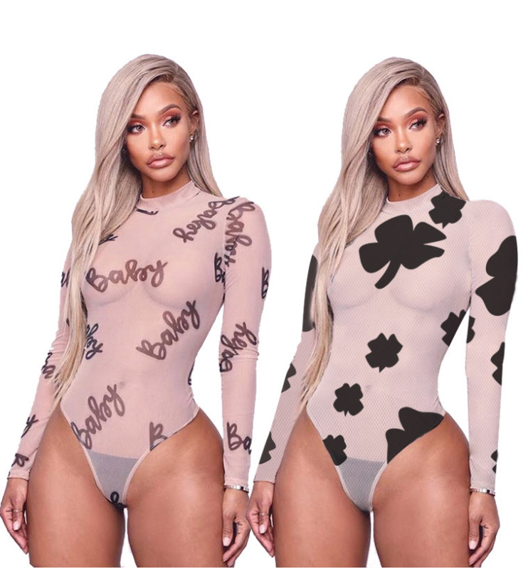 Long Sleeve Printed Sexy Bodysuit
