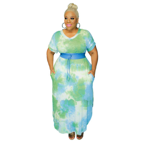 Tie-Dye V-neck One Piece Dress