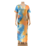 Tie-Dye V-neck One Piece Dress