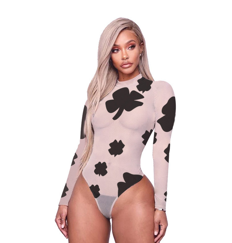 Long Sleeve Printed Sexy Bodysuit