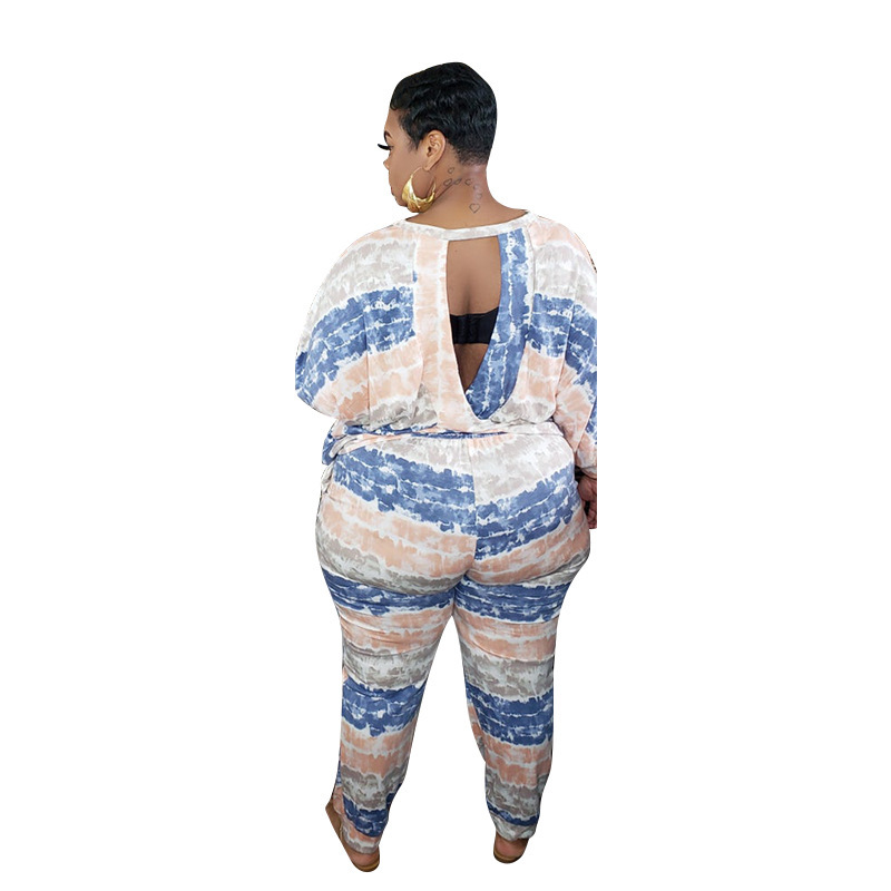 Printed Loose Stripe Causal Long Pants Two Piece Set