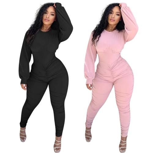 Casual  Pleated Street Style Jumpsuit