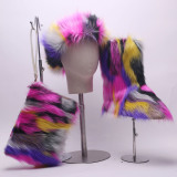 3 Piece Fashion Fur Set(Include Hat,bag,Slippers)
