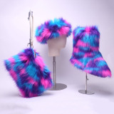 3 Piece Fashion Fur Set(Include Hat,bag,Slippers)