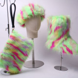 3 Piece Fashion Fur Set(Include Hat,bag,Slippers)