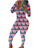 Long Sleeve Printed Comfort Jumpsuit