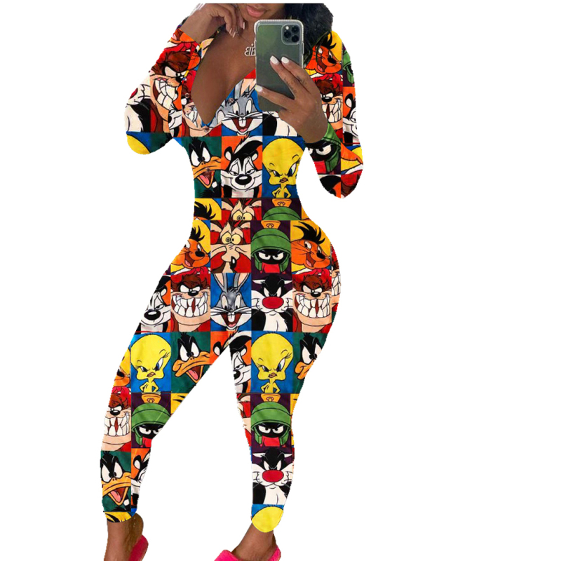 Long Sleeve Printed Comfort Jumpsuit