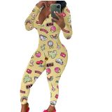 Long Sleeve Printed Comfort Jumpsuit