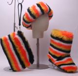 3 Piece Fashion Fur Set(Include Hat,bag,Slippers)