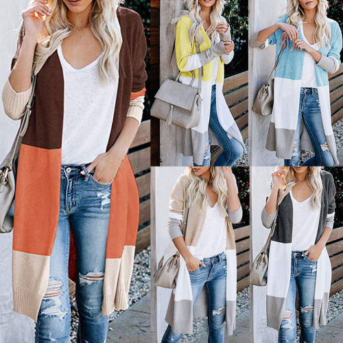 Colorblock Knitted Maxi Long Cardigan 