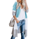 Colorblock Knitted Maxi Long Cardigan 