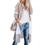 Colorblock Knitted Maxi Long Cardigan 
