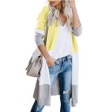 Colorblock Knitted Maxi Long Cardigan 