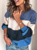Long Sleeve Colorblock Crew Neck Sweater Top