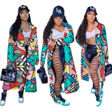 Fashion Colorblock Print Long Coat