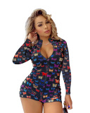 V-Neck Casual Zipper Jumpsuit