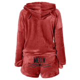 Cat Pattern Cozy Plush Night Wear Two Pieces Set