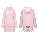 Cat Pattern Cozy Plush Night Wear Two Pieces Set