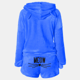 Cat Pattern Cozy Plush Night Wear Two Pieces Set