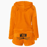 Cat Pattern Cozy Plush Night Wear Two Pieces Set