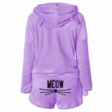 Cat Pattern Cozy Plush Night Wear Two Pieces Set