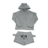 Cat Pattern Cozy Plush Night Wear Two Pieces Set