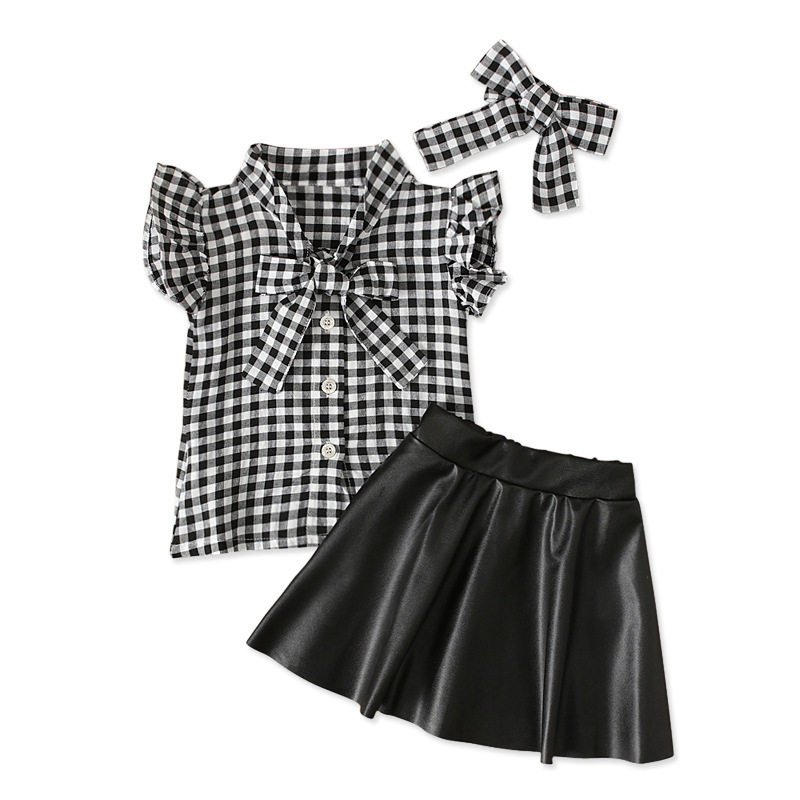 Grid Three Pieces Girl Dress
