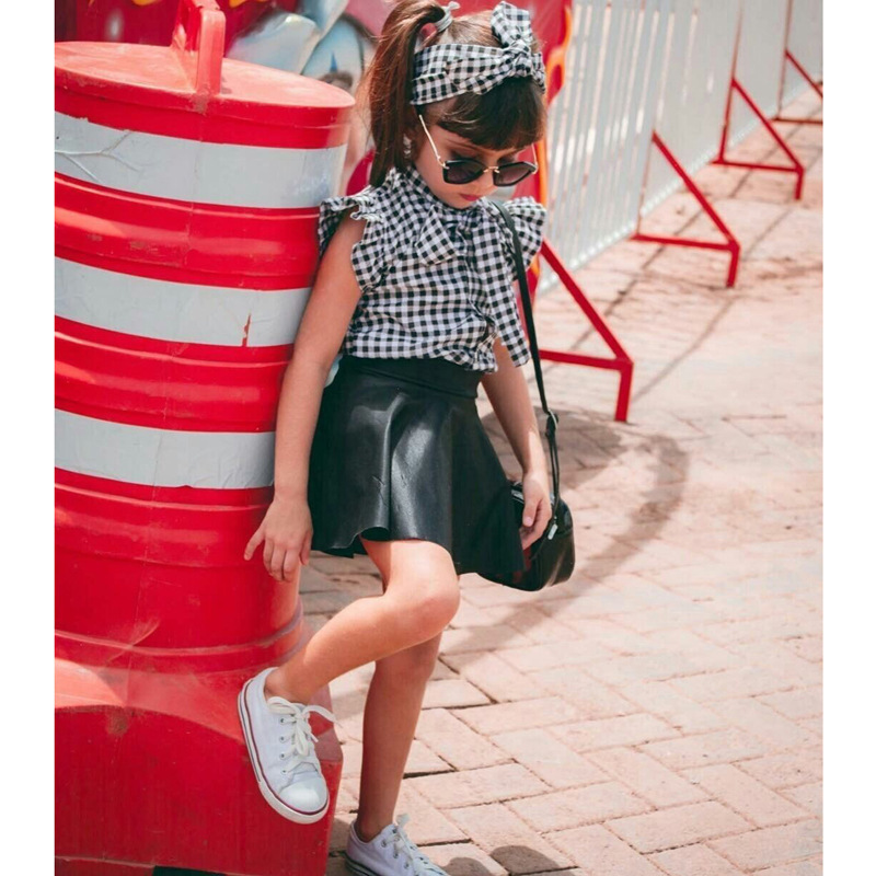 Grid Three Pieces Girl Dress