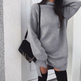 Long Sleeve High Neck Slit Knit Causal Dress 