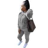 Solid Color Plush Hoodie Two pieces Outfit
