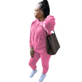 Solid Color Plush Hoodie Two pieces Outfit