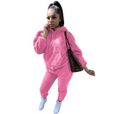 Solid Color Plush Hoodie Two pieces Outfit