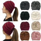 Winter Cross Ponytail Knitted Hat with Back Opening for Ponytail Hair