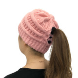 Winter Cross Ponytail Knitted Hat with Back Opening for Ponytail Hair