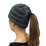 Winter Cross Ponytail Knitted Hat with Back Opening for Ponytail Hair