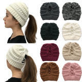 Winter Cross Ponytail Knitted Hat with Back Opening for Ponytail Hair