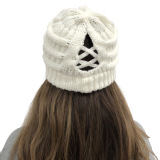 Winter Cross Ponytail Knitted Hat with Back Opening for Ponytail Hair