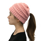 Winter Cross Ponytail Knitted Hat with Back Opening for Ponytail Hair