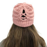 Winter Cross Ponytail Knitted Hat with Back Opening for Ponytail Hair
