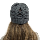 Winter Cross Ponytail Knitted Hat with Back Opening for Ponytail Hair