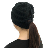 Winter Cross Ponytail Knitted Hat with Back Opening for Ponytail Hair