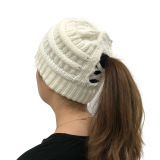 Winter Cross Ponytail Knitted Hat with Back Opening for Ponytail Hair